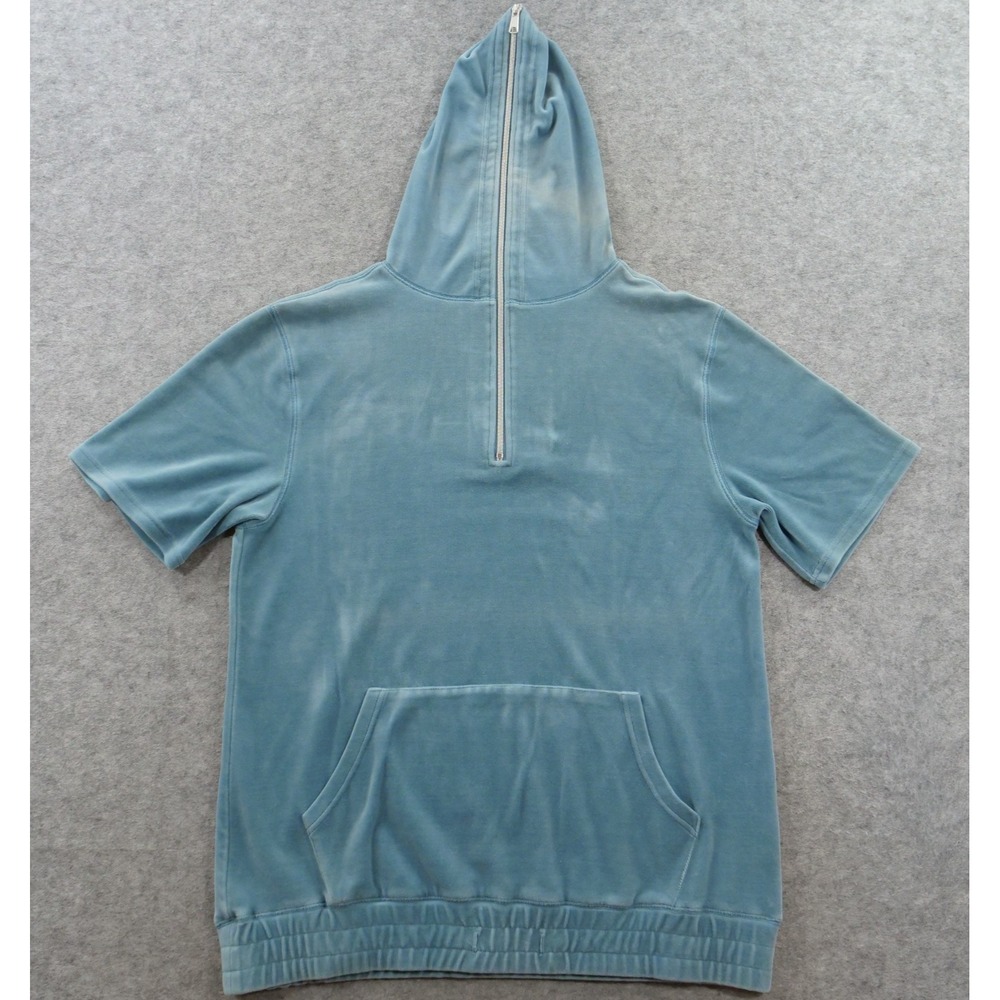 Kith Mens Sweatshirt Hoodie Large Blue Velour Short Sleeve Full Zip Hooded